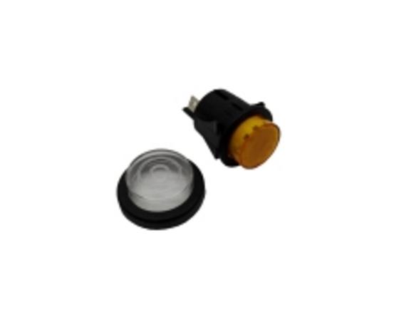 Pulsador ambar Ø25mm 230v con funda lb