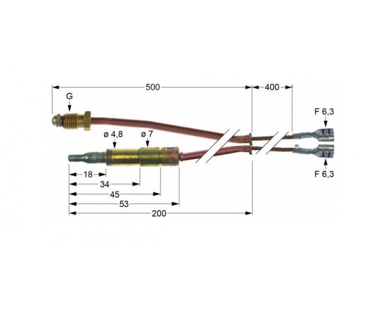 Termopar interrumpido m9x1 l 500mm lotus