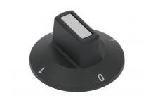 Pomo interruptor 0-1-0-1 ø 50mm eje ø 6x4,6mm parte plana arriba negro