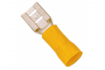Conector Faston hembra tamaño 6,3x0,8mm 4,0-6,0mm² UE 100 pzs aislam. PVC Cu gal Sn amarillo